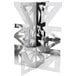 A silver metal Eastern Tabletop LeXus X Series platform riser with cut out "X" designs.