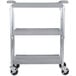 A Carlisle gray folding utility cart with wheels.