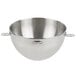 A stainless steel KitchenAid mixing bowl with a handle.