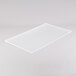 A white rectangular acrylic buffet shelf on a white surface.