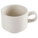 A close up of a white CAC china cup with a handle.