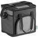 A black and grey insulated cooler bag with a zipper.