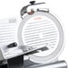 A close-up of an Avantco meat slicer with a metal guard ring.