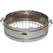 A round stainless steel brew basket with wire mesh.