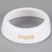 A white Tablecraft salad dressing dispenser collar with beige text.