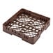 A brown plastic full size base rack with closed sides and an open grid bottom.