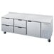 A stainless steel Beverage-Air worktop refrigerator with drawers.