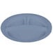 A blue Cambro polycarbonate plate with three compartments.
