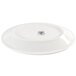 A white oval china platter with a black logo on it.