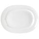 A Homer Laughlin bright white china platter with a rounded edge.