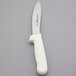 A Dexter-Russell lamb skinning knife with a white handle.