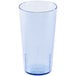 A close-up of a blue plastic Cambro tumbler.