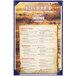 A Menu Solutions blue menu board on a wood surface.