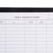 A black faux leather Menu Solutions table reservation binder on a table with white paper inside.