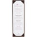 A rectangular brown Menu Solutions menu board with white panels.