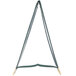 A Menu Solutions green sewn edge table tent with a triangle shaped frame.