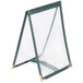 A plastic frame with a green sewn edge.
