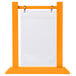 A yellow rectangular table tent with white borders on a white table.