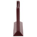 A mahogany wooden table tent with a metal handle.