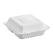 A white EcoChoice compostable takeout container with lid.