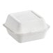 A white EcoChoice compostable bagasse take-out container with a lid.