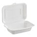 An EcoChoice bagasse take-out container with a lid.