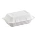 A white EcoChoice compostable sugarcane take-out container with a lid.