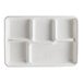 A white tray with five compartments.