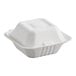 An EcoChoice white bagasse take-out container with a lid.