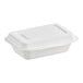 An EcoChoice compostable sugarcane take-out container with a lid.