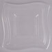 A clear plastic square lid with a curved edge.