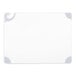 A white rectangular San Jamar cutting board with gray corners.