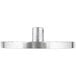 A metal round base with a metal ring on a white background.