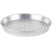 An American Metalcraft silver aluminum round pizza pan with holes.