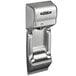 A silver American Dryer stainless steel wall guard installed under a silver hand dryer.