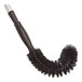A black curved pipe cleaning brush with stiff bristles and a handle.