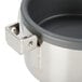 A stainless steel Paragon kettle pot with a handle and a latch.