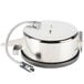 A stainless steel silver pot with a wire and a hose attached to it.