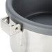 A stainless steel Paragon kettle with a handle and a latch.