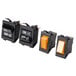 Three black rectangular toggle switches with white text and yellow switches on a white background.