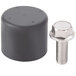 A black plastic cylinder with a silver bolt on the end.