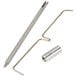 A silver metal rod with a screw on the end and a nut on the side.