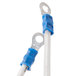 A close-up of a blue and white cable with a blue and white tube.