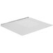 A white metal square surface with holes in it.