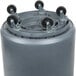 A grey Continental cylindrical trash can with wheels.