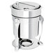 A silver stainless steel Eastern Tabletop Lion Head Marmite with a lid on a counter.