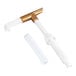 A white and gold Torani pelican sauce pump with a plastic tube.