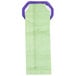 A green paper bag with purple handles.