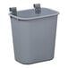 A grey plastic Lakeside waste box with metal hooks.