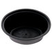 A black oval plastic Newspring portion cup with a black rim.
